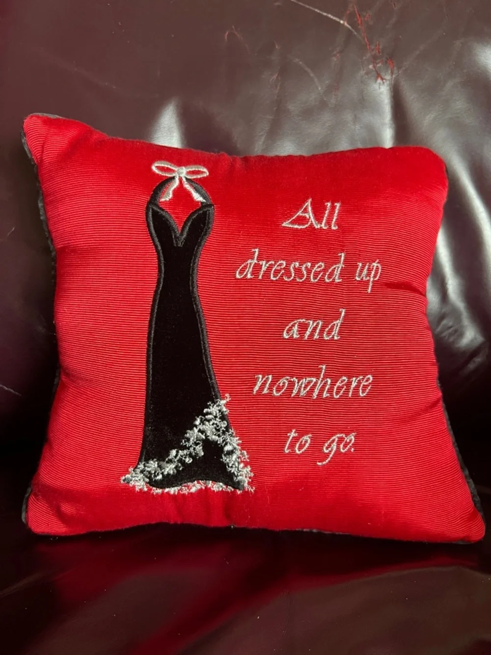 All Dressed Up and Nowhere To Go Small Red Shimmery Throw Accent Pillow